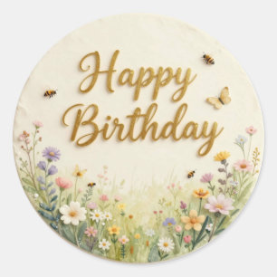 Sticker Rond Décoration de gâteau d'anniversaire Prairie de fle