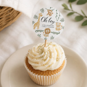 Sticker Rond Décoration de gâteau de Cupcake Safari Jungle Bab