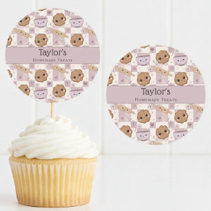 Sticker Rond Décoration personnalisée de cupcake à carreaux Kaw