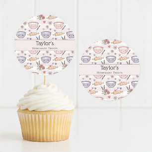 Sticker Rond Décoration personnalisée de cupcake à carreaux Kaw