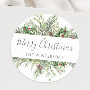 Sticker Rond Décoration rustique de Noël avec verdure hivernale
