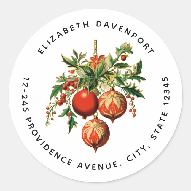 Sticker Rond Décorations d'arbre de Noël Cool rétro Adresse (Devant)