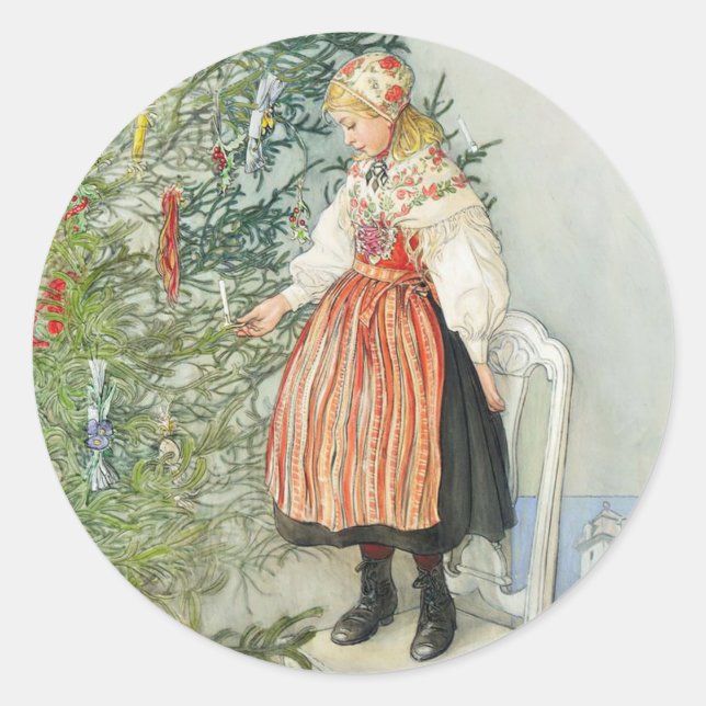 Sticker Rond Décorer l'arbre de Noël - Carl Larsson (Devant)
