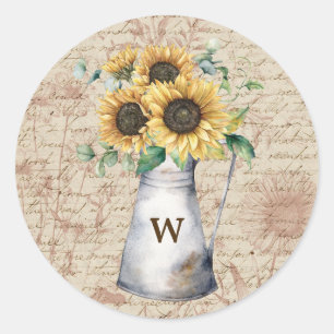 Sticker Rond Découpage de lettre vintage tournesol rustique mon