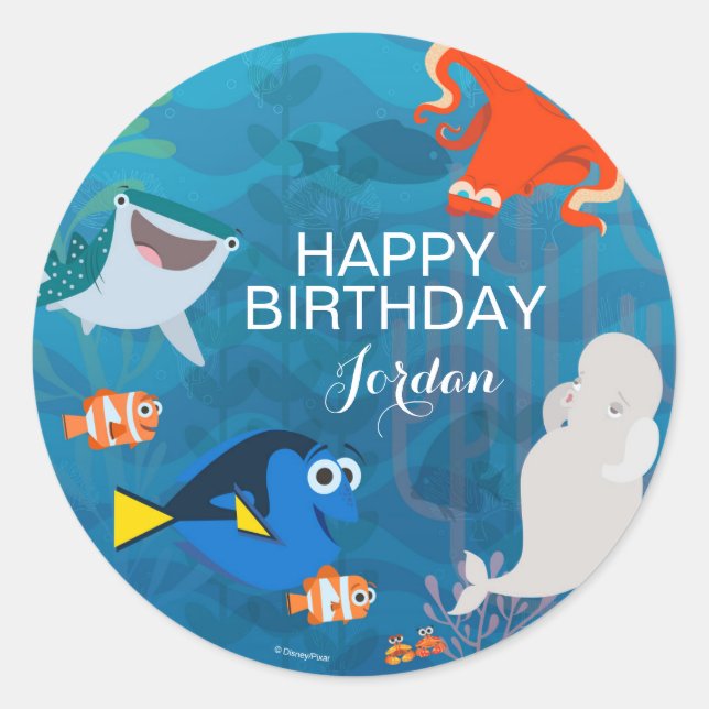 Sticker Rond Découvrir l'anniversaire de Dory (Devant)