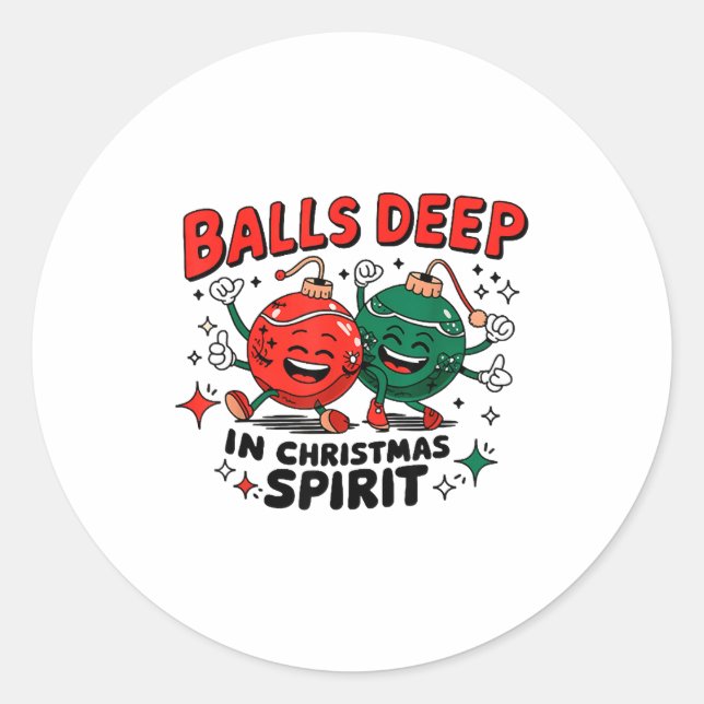 Sticker Rond Deep In Christmas Srit, Merry Christmas Bauble Tee (Devant)