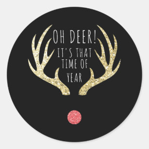 Sticker Rond Deer Antlers Gold & Black Christmas Holiday Party