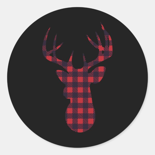 Sticker Rond Deer Buck Silhouette Rouge Plaid Correspondant Noë (Devant)
