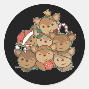 Sticker Rond Deer Christmas Tree Funny Animal Noël Classique