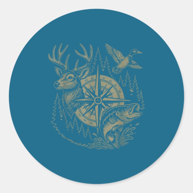 Sticker Rond Deer Duck Fishing Hunting Solves Most Of My Proble (Devant)