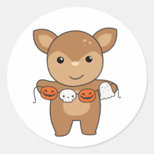 Sticker Rond Deer Happy Halloween Citrouille Chat costume class