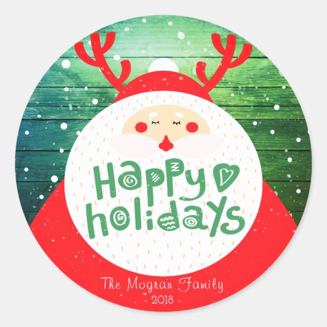 Sticker Rond Deer Père Noël Joyeux Noël Joyeux voeux du Nouvel  (Devant)