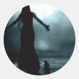 Sticker Rond déesse celtique morrigan corbeau corbeau eau de pl
