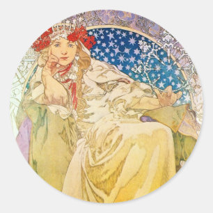 Sticker Rond Déesse d'Alphonse Mucha