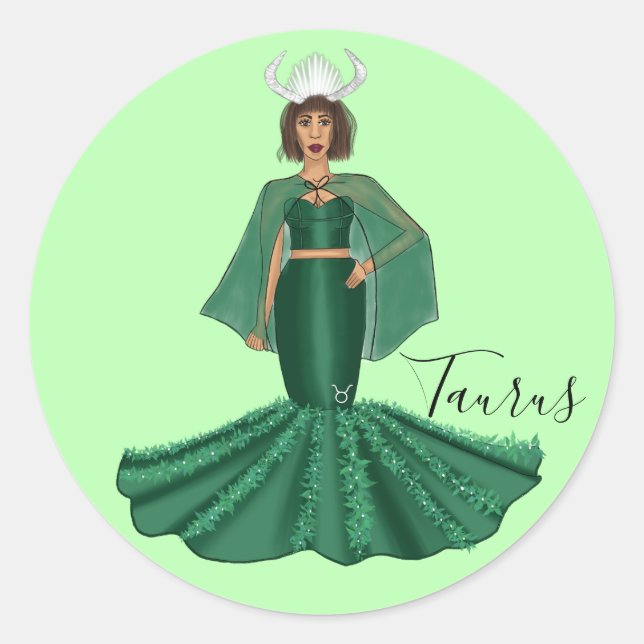 Sticker Rond Déesse du Taurus zodiaque avec cornes (Devant)
