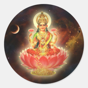 STICKER ROND DÉESSE INDIENNE DE MAA MAHALAXMI DEVI DE LA
