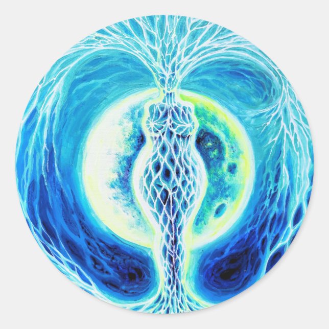 Sticker Rond Déesse néolithique avec lune (Devant)