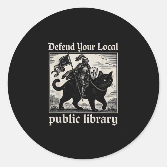 Sticker Rond Défendre votre bibliothèque publique locale Chat K (Devant)