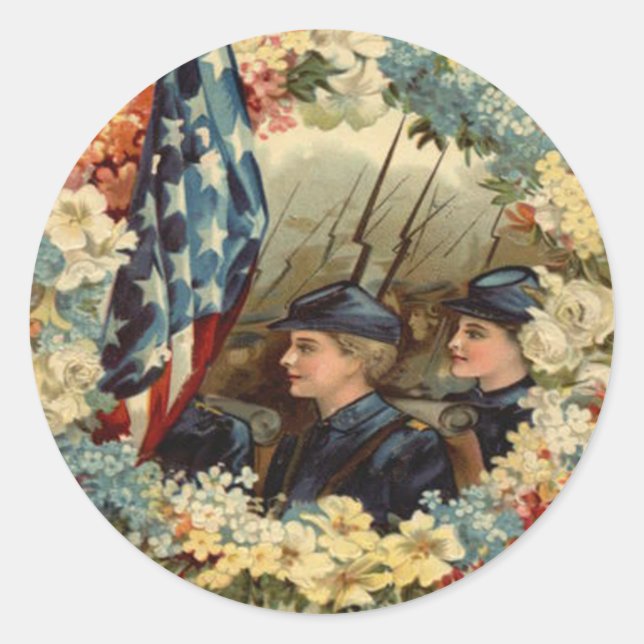 Sticker Rond Défilé de serrure du drapeau américain Mars Guerre (Devant)