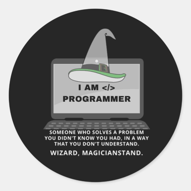 Sticker Rond Définition amusante du programmeur (Devant)