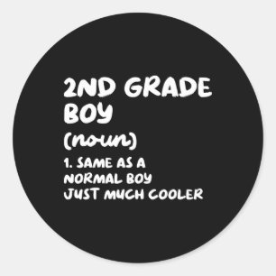 Sticker Rond Définition de Garçon de 2e année Amusant Retour à