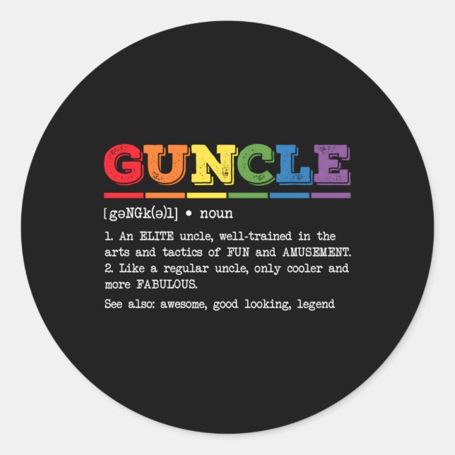 Sticker Rond Définition de l'oncle Fière Gay Oncle Lgbtq Pride  (Devant)