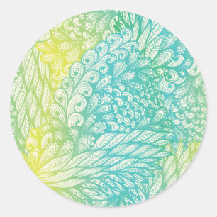 Sticker Rond Dégradé Floral Vintage Jaune Et Bleu