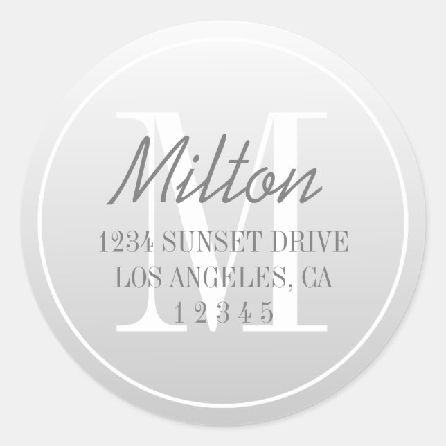 Sticker Rond Dégradé moderne Adresse de retour | Grey Ombre (Devant)