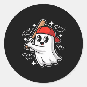Sticker Rond Déguisement de baseball fantôme et chauves-souris