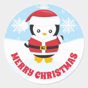Sticker Rond Déguisement de Père Noël pour enfants Pingouin Joy