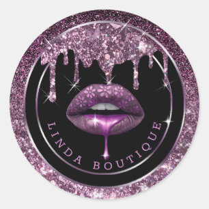 Sticker Rond Dégustation violette foncée   lèvres de luxe