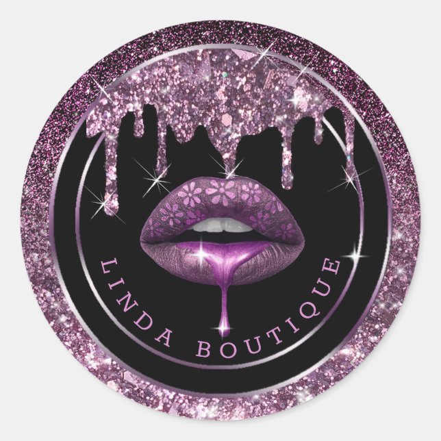 Sticker Rond Dégustation violette foncée | lèvres de luxe (Devant)