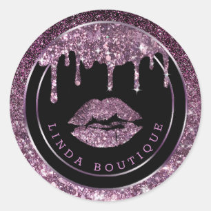 Sticker Rond Dégustation violette foncée   luxueuses lèvres cla