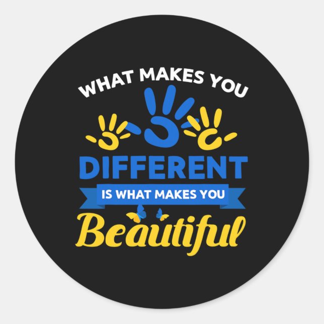 Sticker Rond Dehors Syndrome Jour Sensibilisation Ruban T21 Jou (Devant)