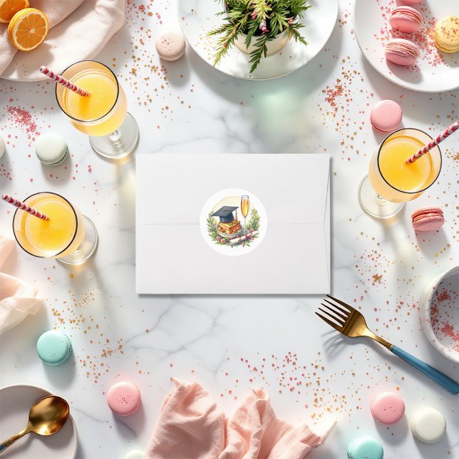 Sticker Rond Déjeuner de fin d'études (Brunch Graduation Classic Round Sticker)