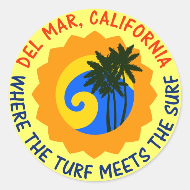 Sticker Rond Del Mar, Californie Où Le Turf Rencontre Le Surf (Devant)