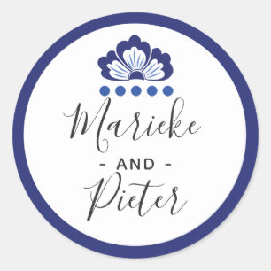 Sticker Rond Delfts Blauw Delft Blue Dutch Mariage Personnalisé