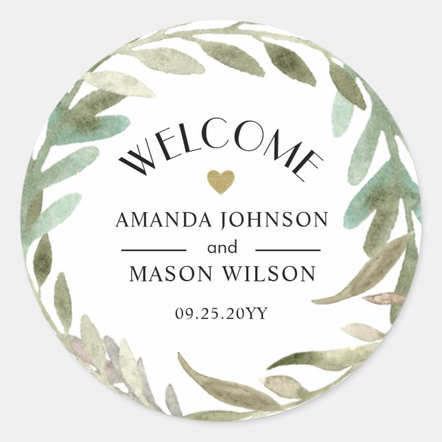 Sticker Rond Délicat Aquarelle Verdure Mariage Accueil (Devant)