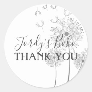 Sticker Rond Délicat Main Tirée Dandelion Floral Merci