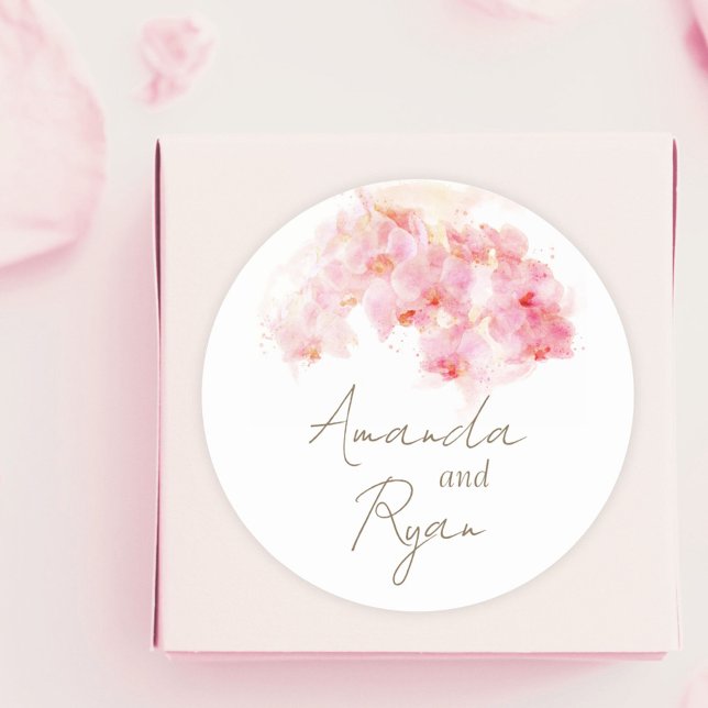 Sticker Rond Délicat Mariage floral de l'orchidée (Créateur téléchargé)