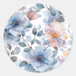 Sticker Rond Délicat motif floral aquarelle en couleur pastel