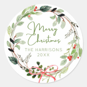 Sticker Rond Délicate aquarelle couronne de Noël