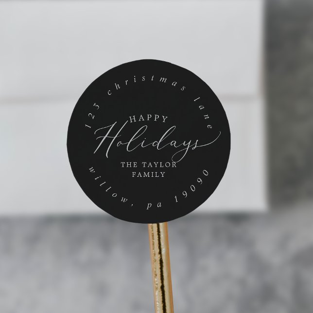 Sticker Rond Delicate Charcoal Holiday Circular Adresse de reto (Créateur téléchargé)