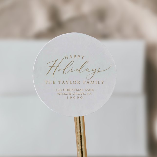 Sticker Rond Delicate Gold Happy Holidays Adresse de retour (Créateur téléchargé)