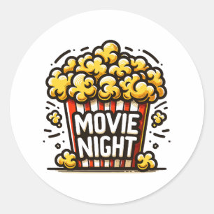 Sticker Rond Délice de soirée cinéma Popcorn ludique