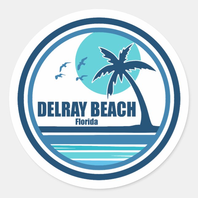 Sticker Rond Delray Beach Floride Palm Tree Birds (Devant)