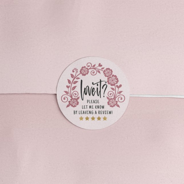 Sticker Rond Demande d'évaluation du Rose Floral Gold & Pink (Créateur téléchargé)