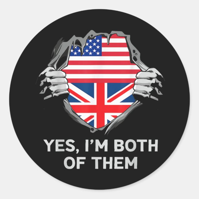 Sticker Rond Demi-Américain Moitié Anglais USA Angleterre Drape (Devant)
