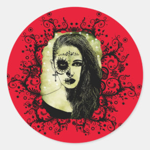 Sticker Rond Demi-Crâne Fille Visage Jour de l'art de la goth m