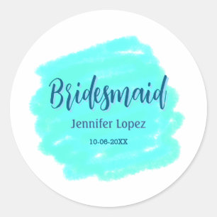 Sticker Rond Demoiselle d'honneur bleu vert aquarelle ajoutez n